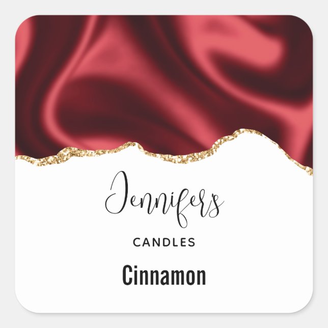 Dark Red Glam Wavy Satin Design - Candle Business Square Sticker (Front)