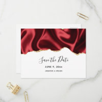 Dark Red Glam Wavy Satin Design - Save the Date