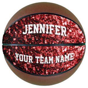 Dark red glitter sparkles bling Your name Team Basketball