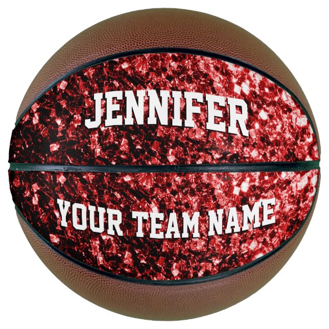Dark red glitter sparkles bling Your name Team Basketball (Front)