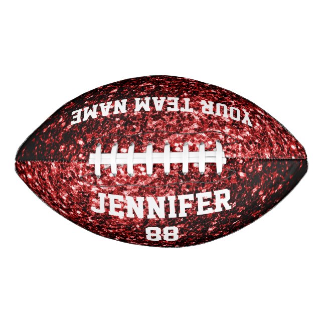 Dark red glitter sparkles bling Your name Team Football (Front)