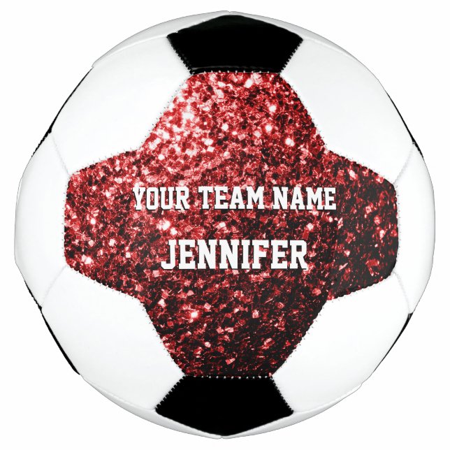 Dark red glitter sparkles bling Your name Team Soccer Ball (Front)