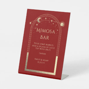 Dark Red Gold Celestial Mimosa Bar Pedestal Sign