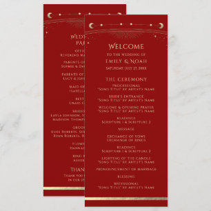 Dark Red Gold Celestial Sun Moon Wedding Program
