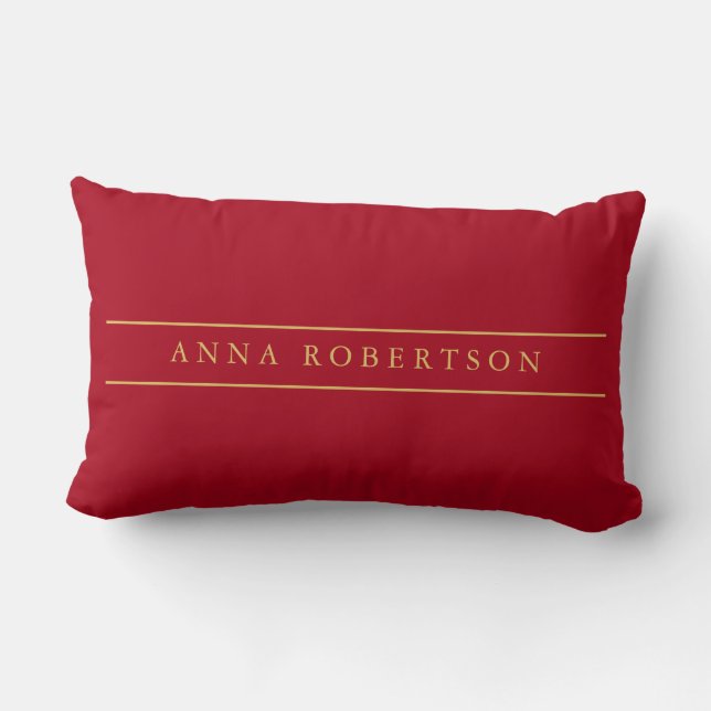 Dark Red Gold Colours Professional Chic Minimalist Lumbar Pillow (Back)