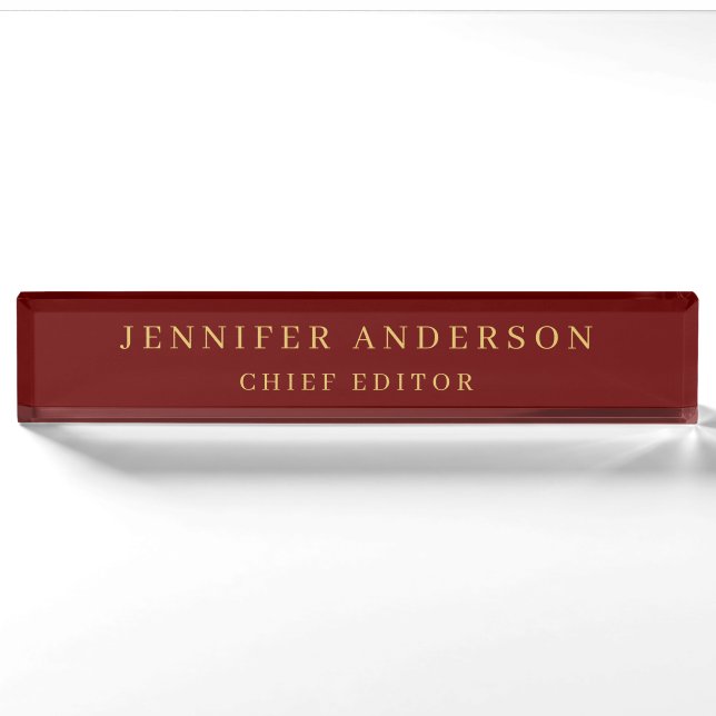 Dark Red & Gold Colours Professional Modern Plain Nameplate (Front)