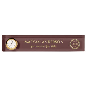 Dark-red gold design,Logo or Photo in gold circle, Nameplate