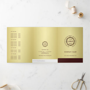Dark-red gold design,Logo or Photo price list, Tri-Fold Card