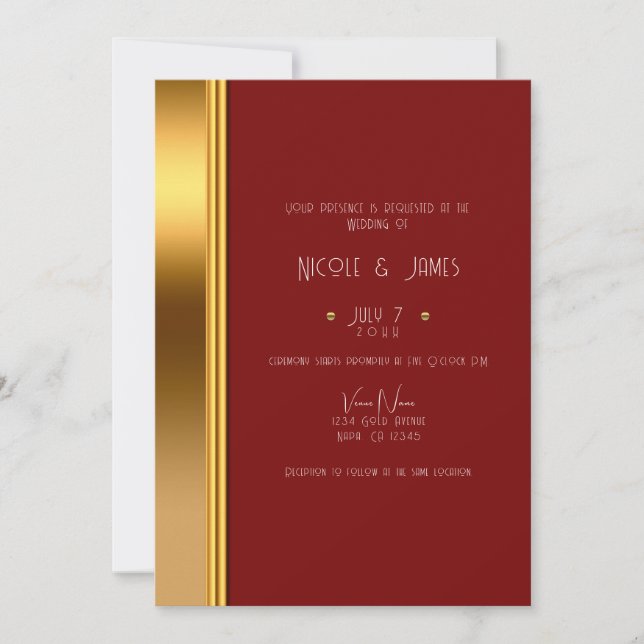 Dark Red & Gold Elegant Royal Glam Wedding    Invitation (Front)