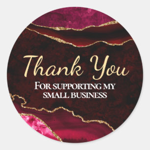 Dark Red & Gold Glitter Marble Agate Classic Round Sticker