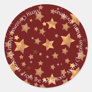 Dark Red Gold Star Unique Vintage Merry Christmas Classic Round Sticker