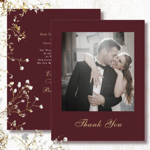Dark Red Gold White Script Thank You Wedding  Invitation