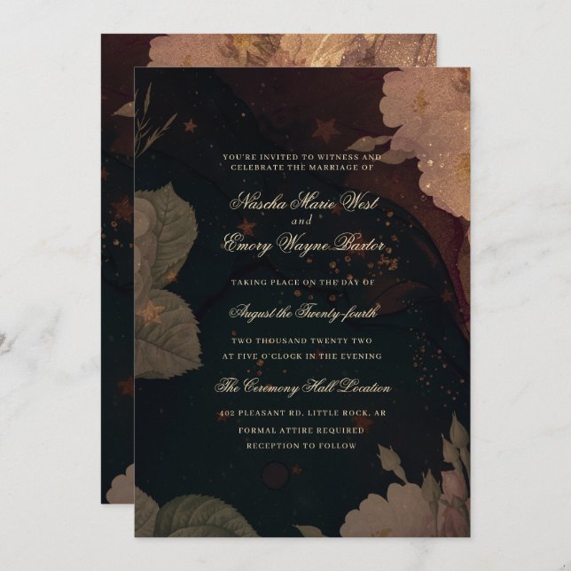 Dark Red Gothic Boho Floral Wedding Invitation (Front/Back)