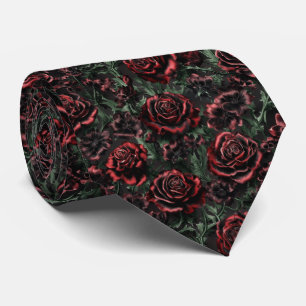Dark Red Gothic Floral Pattern Tie