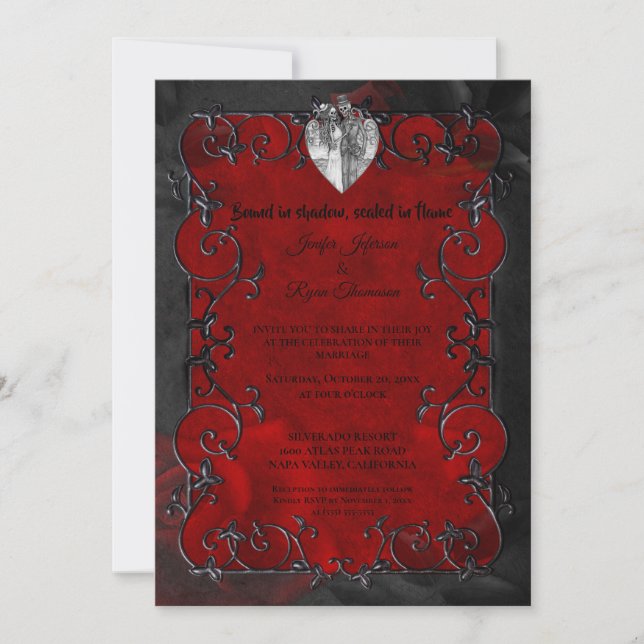 Dark red Gothic Halloween wedding Invitation (Devant)