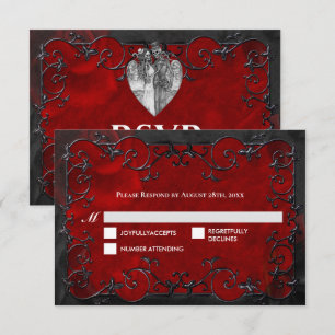 Dark red Gothic Halloween Wedding RSVP Card