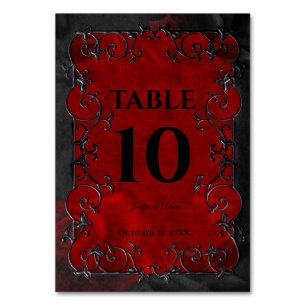 Dark Red Gothic Halloween Wedding Table Number