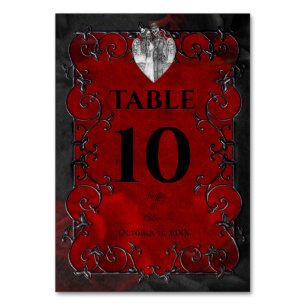 Dark Red Gothic Halloween Wedding Table Number