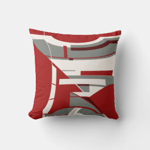 Dark Red Gray Geometric Contemporary Art Abstract Throw Pillow