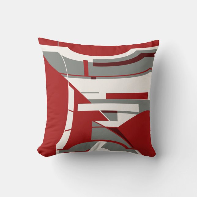 Dark Red Gray Geometric  Contemporary Art Abstract Throw Pillow (Front)