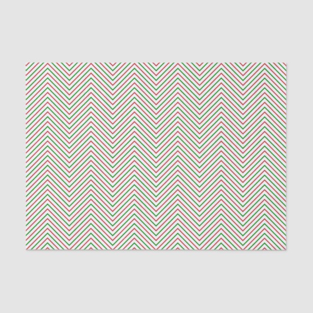 Dark Red, Green and White Chevron Line Tissue Paper (Front)