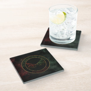 Dark Red Green Bull Bear Mindset Trader Design Glass Coaster