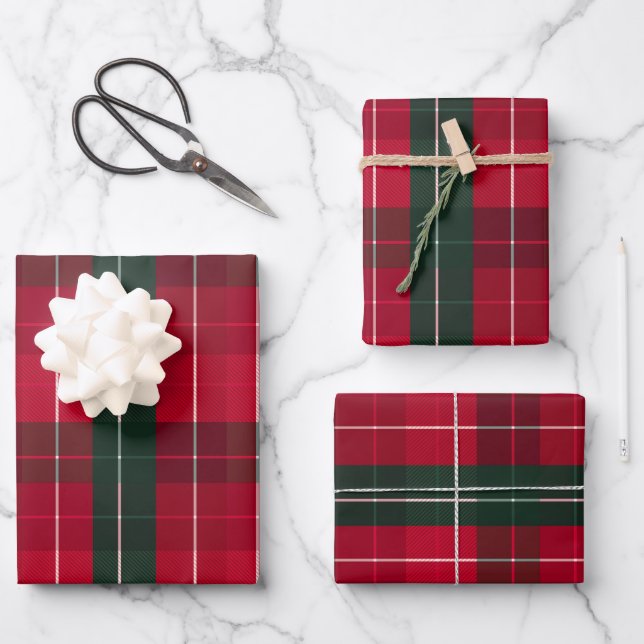 Dark Red-Green Christmas Pattern Wrapping Paper Sheet (Front)