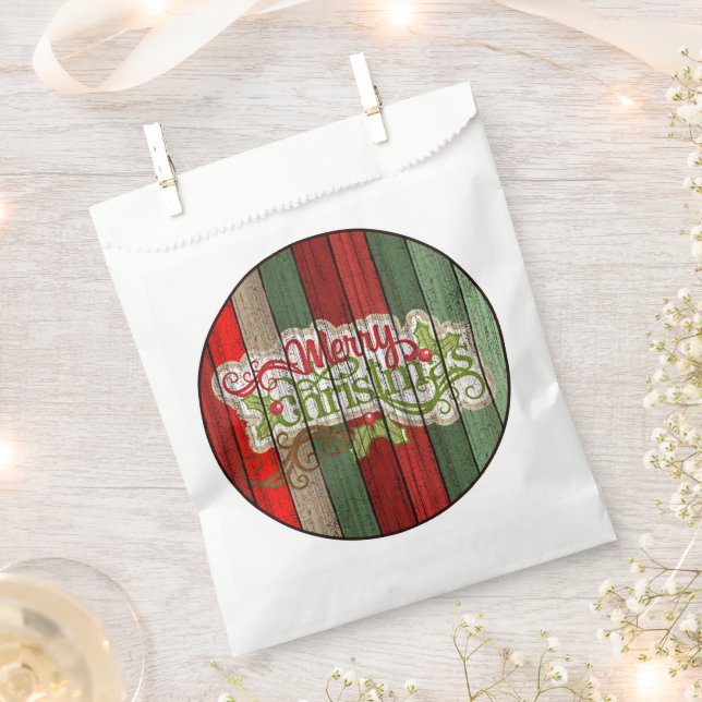 Dark Red Green Weathered Wooden Planks Pattern Favour Bag (Clipped)