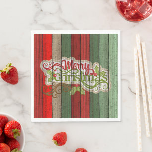 Dark Red Green Weathered Wooden Planks Pattern Napkin