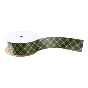 Dark Red Green White Plaid Squares Pattern Satin Ribbon