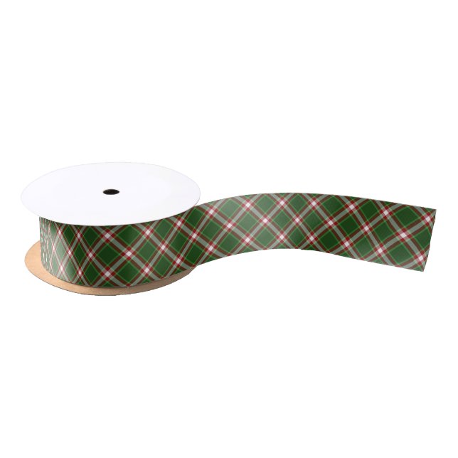 Dark Red Green White Plaid Squares Pattern Satin Ribbon (Spool)
