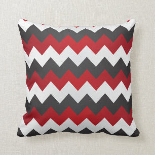 Dark Red, Grey and White Chevron ZigZag Throw Pillow