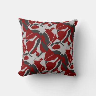 Dark Red Grey Black Swirling Diagonal Art MCM Look Throw Pillow