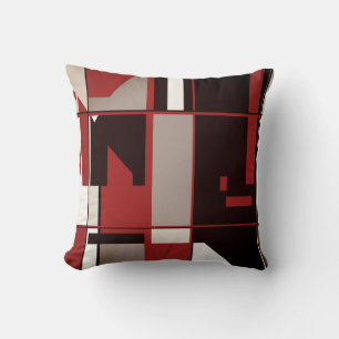 Dark Red Grey Black Taupe White Geometric Mosaic Throw Pillow