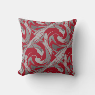 Dark Red Grey Charcoal Diagonal Swirling Abstract Throw Pillow