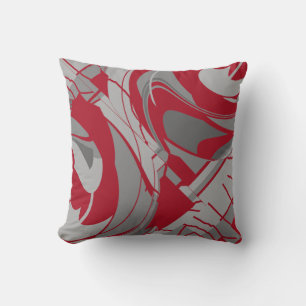 Dark Red Grey Charcoal Flowing Floral Art Abstract Throw Pillow