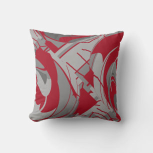 Dark Red Grey Charcoal Lush Leaves Art Abstract Throw Pillow