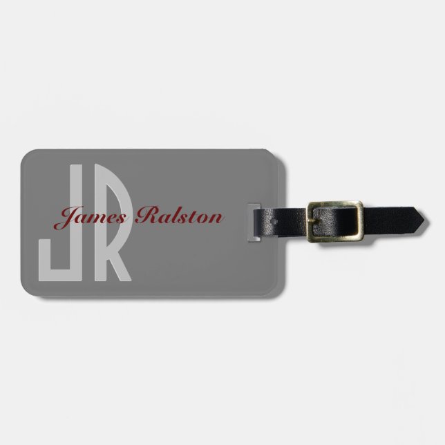 Dark Red & Grey Monogram, Personalize Luggage Tag (Front Horizontal)