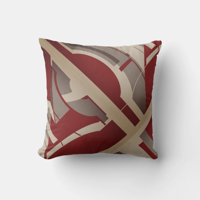 Dark Red Grey Taupe Bold Diagonal Abstract Art Throw Pillow (Front)