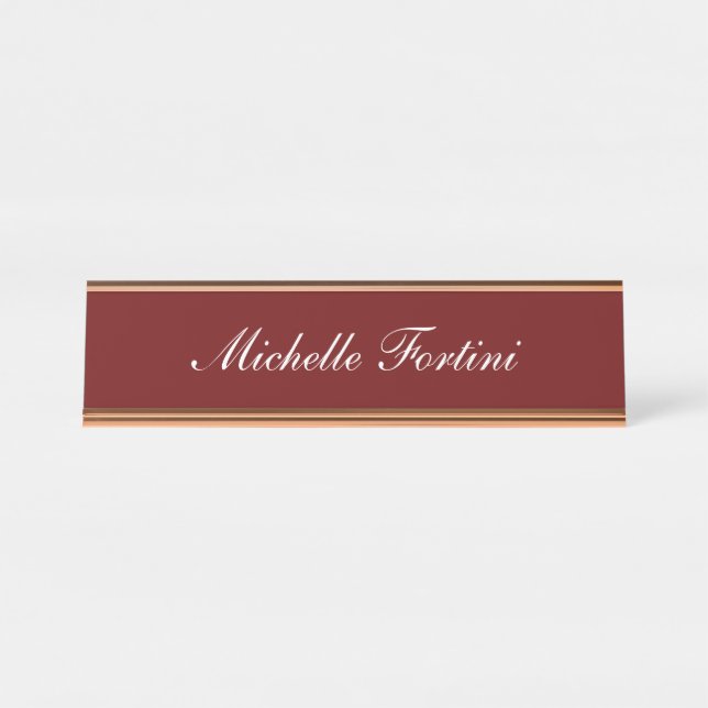 Dark Red Handwriting Minimalist Plain Modern Desk Name Plate (Front)