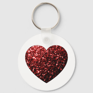 Dark red heart faux glitter sparkles keychain
