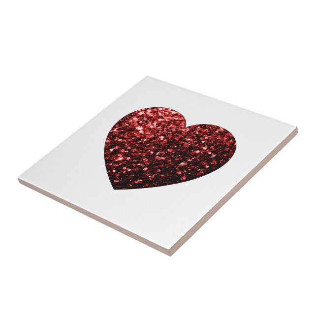 Dark red heart faux glitter sparkles tile (Side)