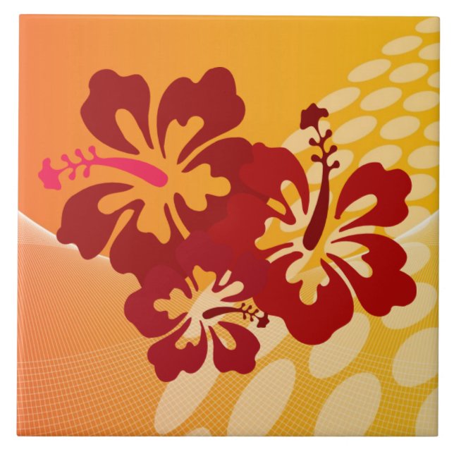 Dark Red Hibiscus Design Tile (Front)