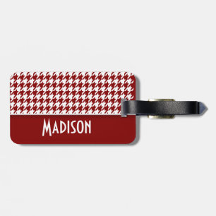 Dark Red Houndstooth; Personalized Luggage Tag
