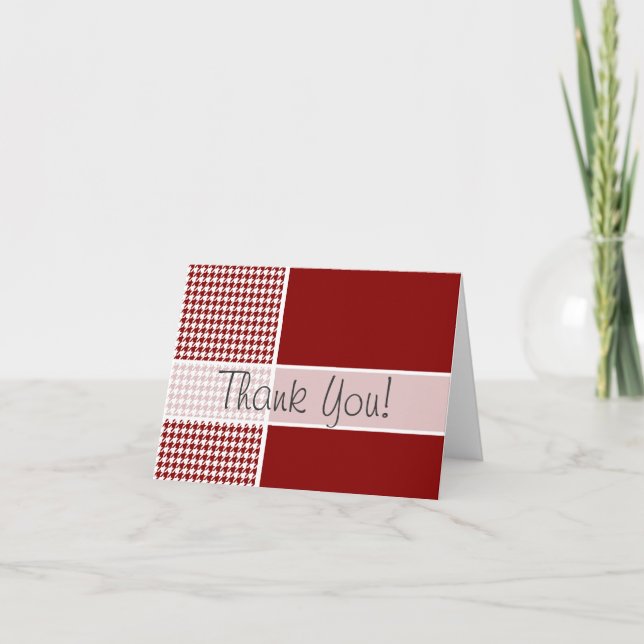 Dark Red Houndstooth; Personalized Thank You Card (Front)