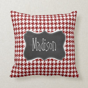 Dark Red Houndstooth; Vintage Chalkboard Throw Pillow