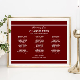 Dark Red In Memory Of Classmates School Reunion Poster