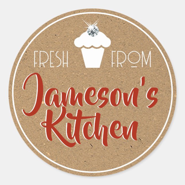 Dark Red Kraft Paper Rhinestone Cupcake Label (Front)