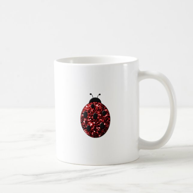 Dark red ladybug faux glitter sparkles coffee mug (Right)