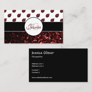 Dark red ladybug faux glitter sparkles Monogram Business Card